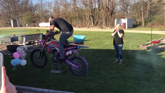 How do you put gender reveal powder in a dirt bike exhaust?