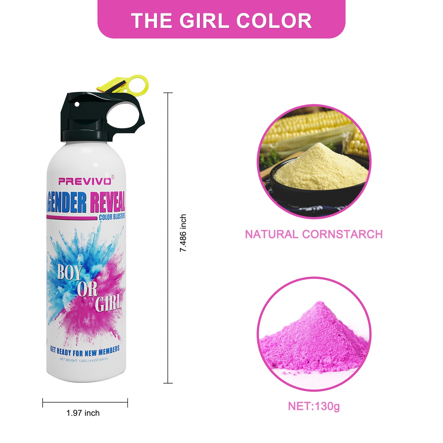 Previvo Gender Reveal Colors spray Color Blasters, 6 Pink /Blue,6pink/blue