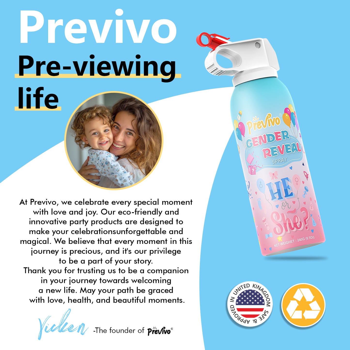 Previvo Gender Reveal Fire Extinguisher Set - 2 Pcs Bule or Pink Gender Reveal Smoke Spray