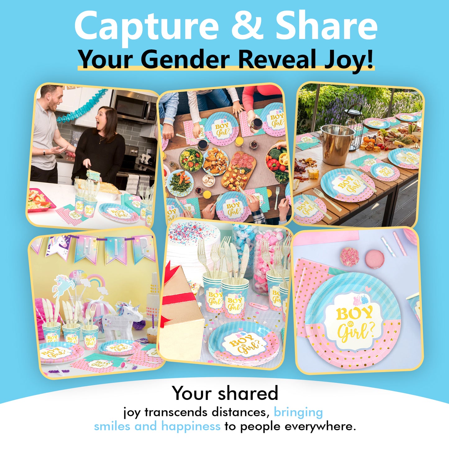 144PCS Gender Reveal Party Supplies, Blue and Pink Paper Plates and Napkins Baby Shower Tableware Set, Party Decorations for Boy or Girl, Serves 24