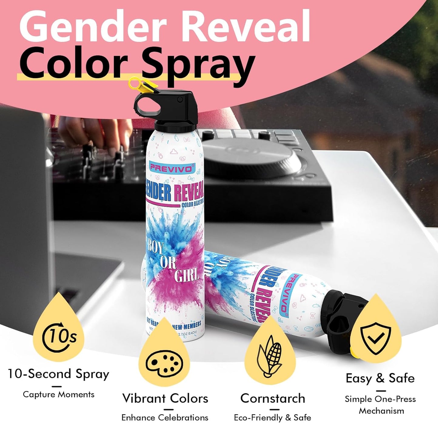Large Gender Reveal Fire Extinguisher - 4 Pcs Gender Reveal 100% Biodegradable Party Supplies For Memorable Baby Gender Reveal Decorations & Ideas (PINK 4PCS)