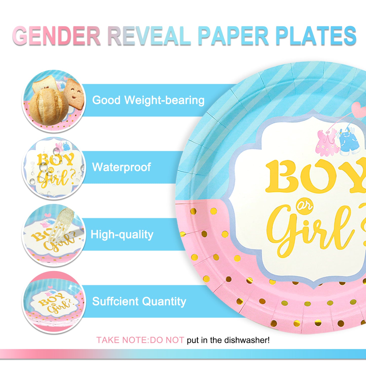 144PCS Gender Reveal Party Supplies, Blue and Pink Paper Plates and Napkins Baby Shower Tableware Set, Party Decorations for Boy or Girl, Serves 24
