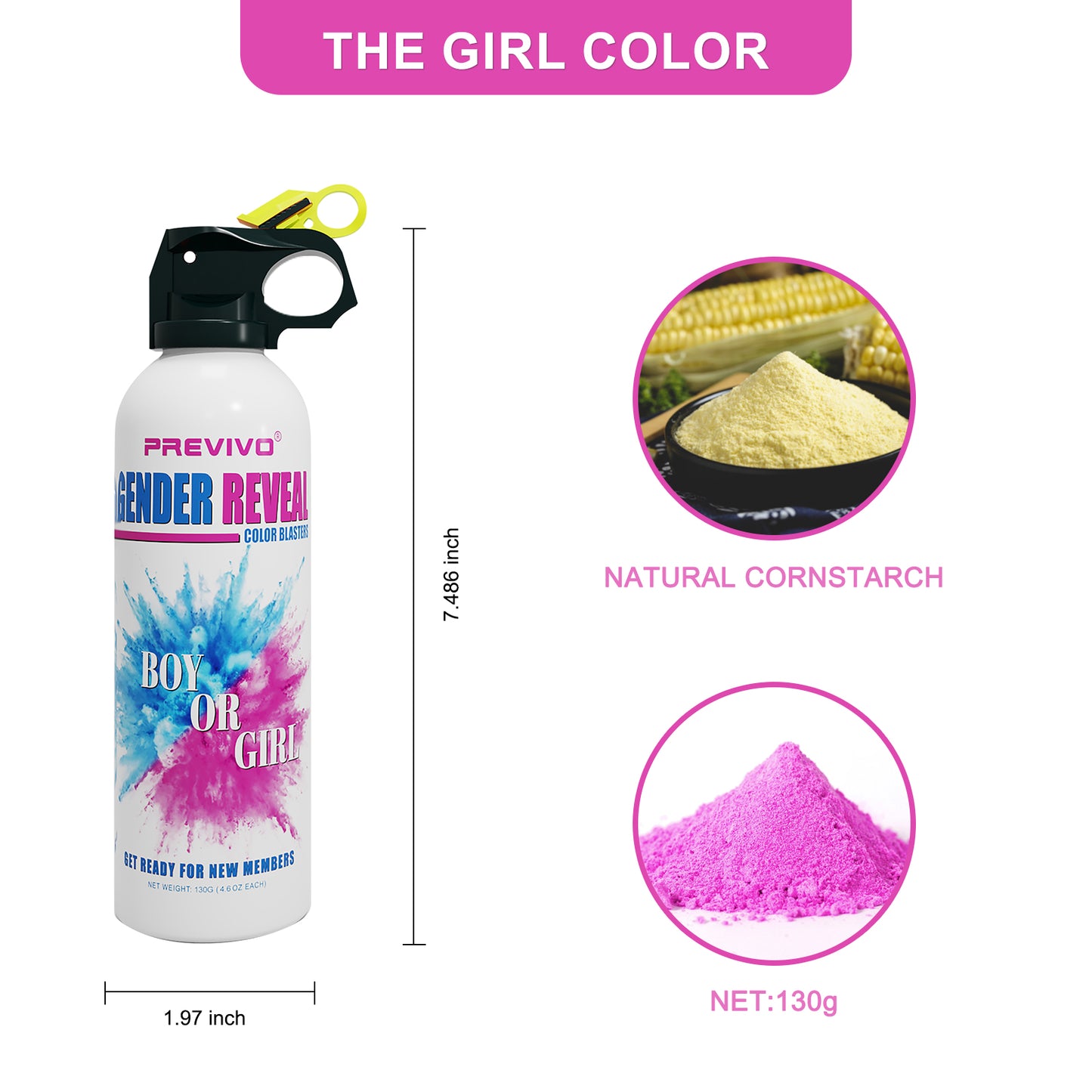 Previvo Gender Reveal  Colors spray Color Blasters, 6 Pink /Blue,6pink/blue
