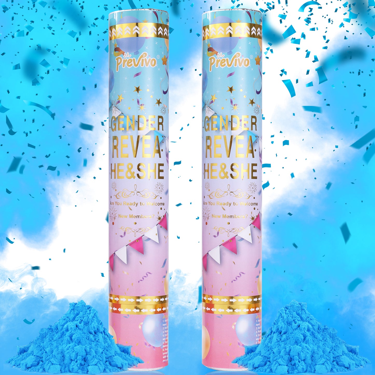 Gender Reveal Confetti Cannon - 4 Pack - Biodegradable Pink and Blue Gender Reveal Smoke Bombs and Heart Shape Paper Gender Reveal Cannons