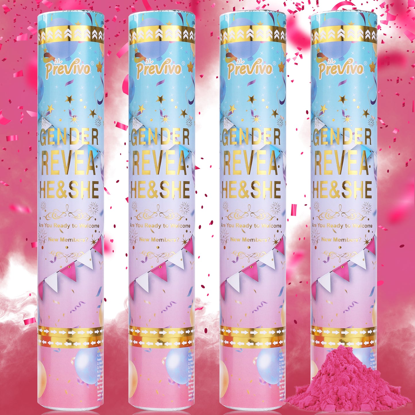 Gender Reveal Confetti Cannon - 4 Pack - Biodegradable Pink and Blue Gender Reveal Smoke Bombs and Heart Shape Paper Gender Reveal Cannons