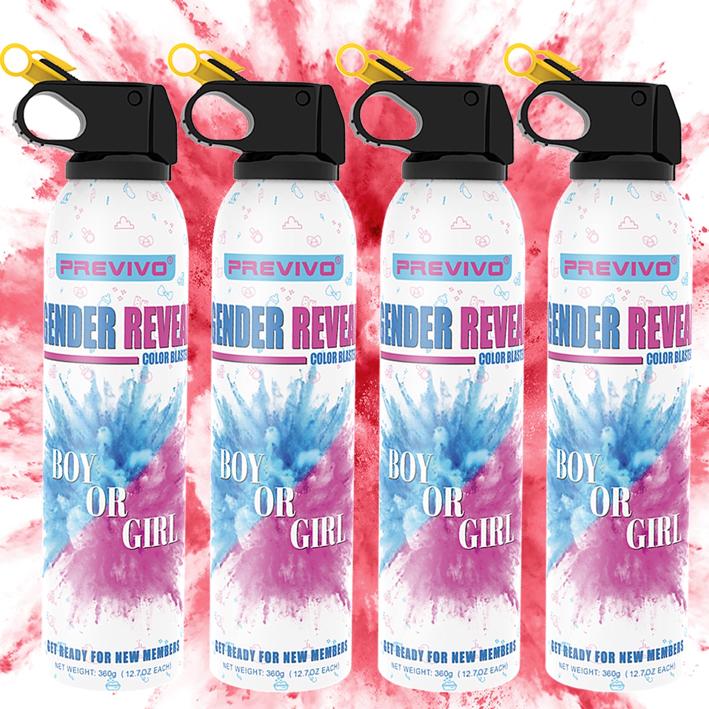 Large Gender Reveal Fire Extinguisher - 4 Pcs Gender Reveal 100% Biodegradable Party Supplies For Memorable Baby Gender Reveal Decorations & Ideas (PINK 4PCS)