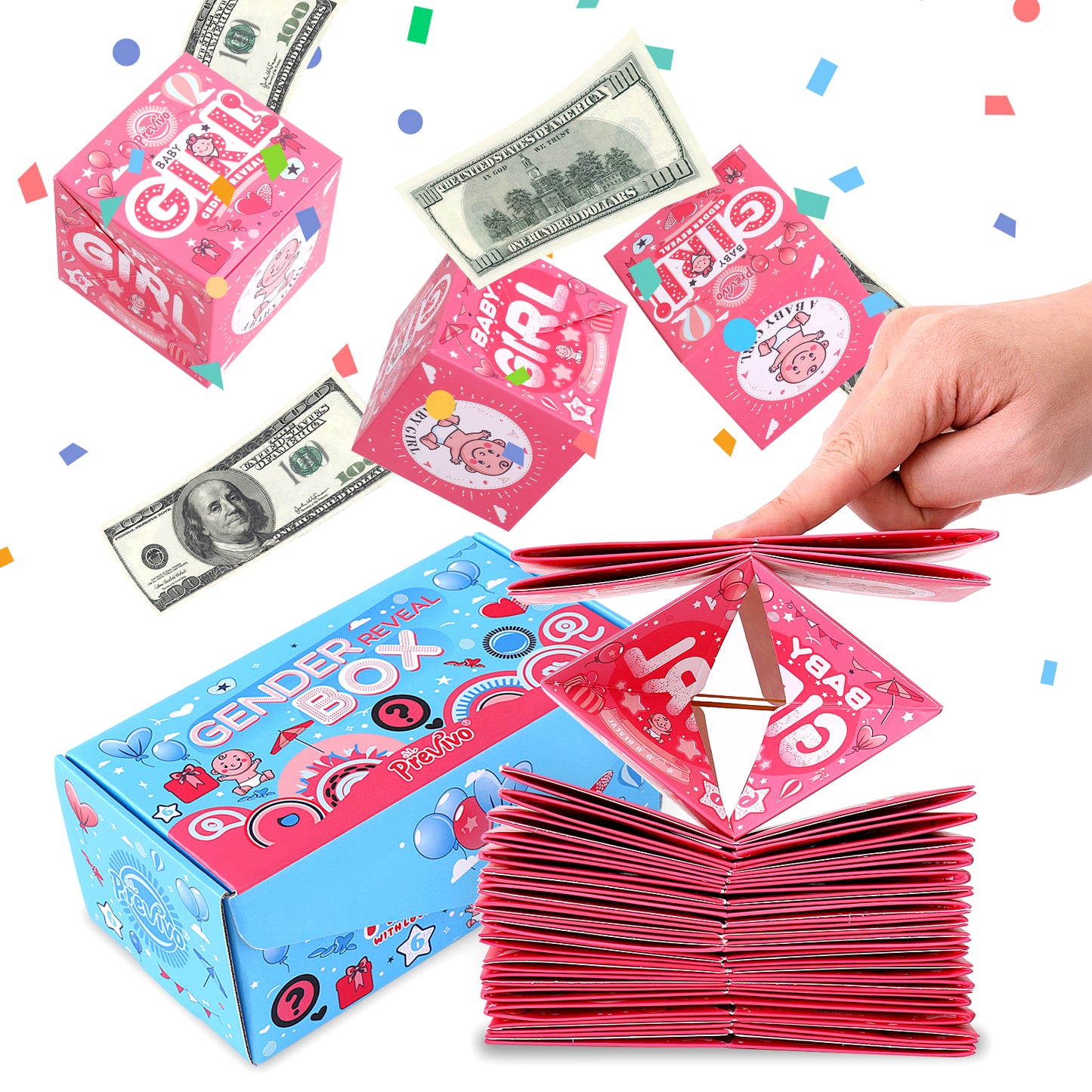 Gender Reveal Gift Box - 20 Pcs Pink Girl Baby Gender Reveal Party Surprise Gift Box - Explosion Money Ideas Gifts Decorations