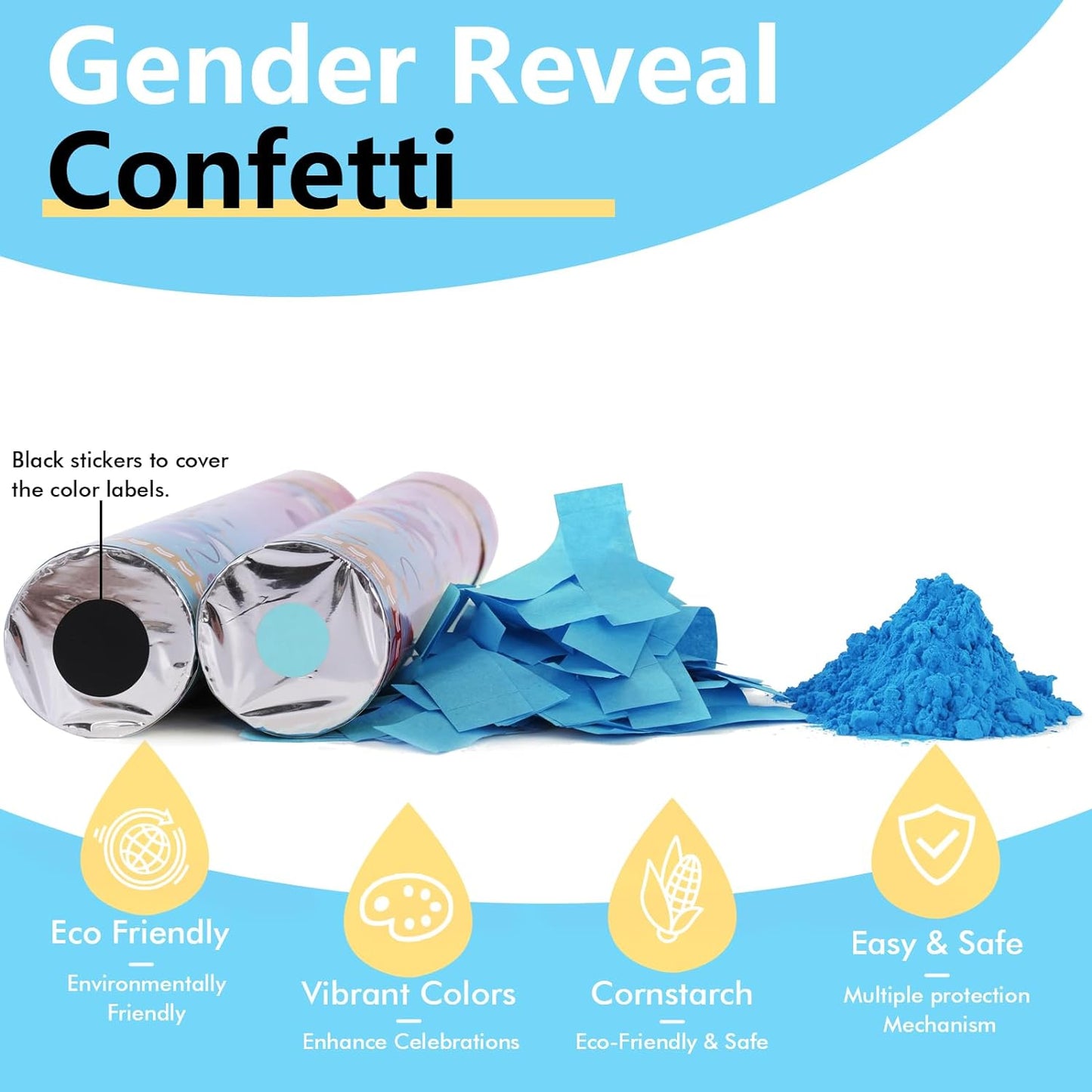 Gender Reveal Confetti Cannon - 4 Pack - Biodegradable Pink and Blue Gender Reveal Smoke Bombs and Heart Shape Paper Gender Reveal Cannons