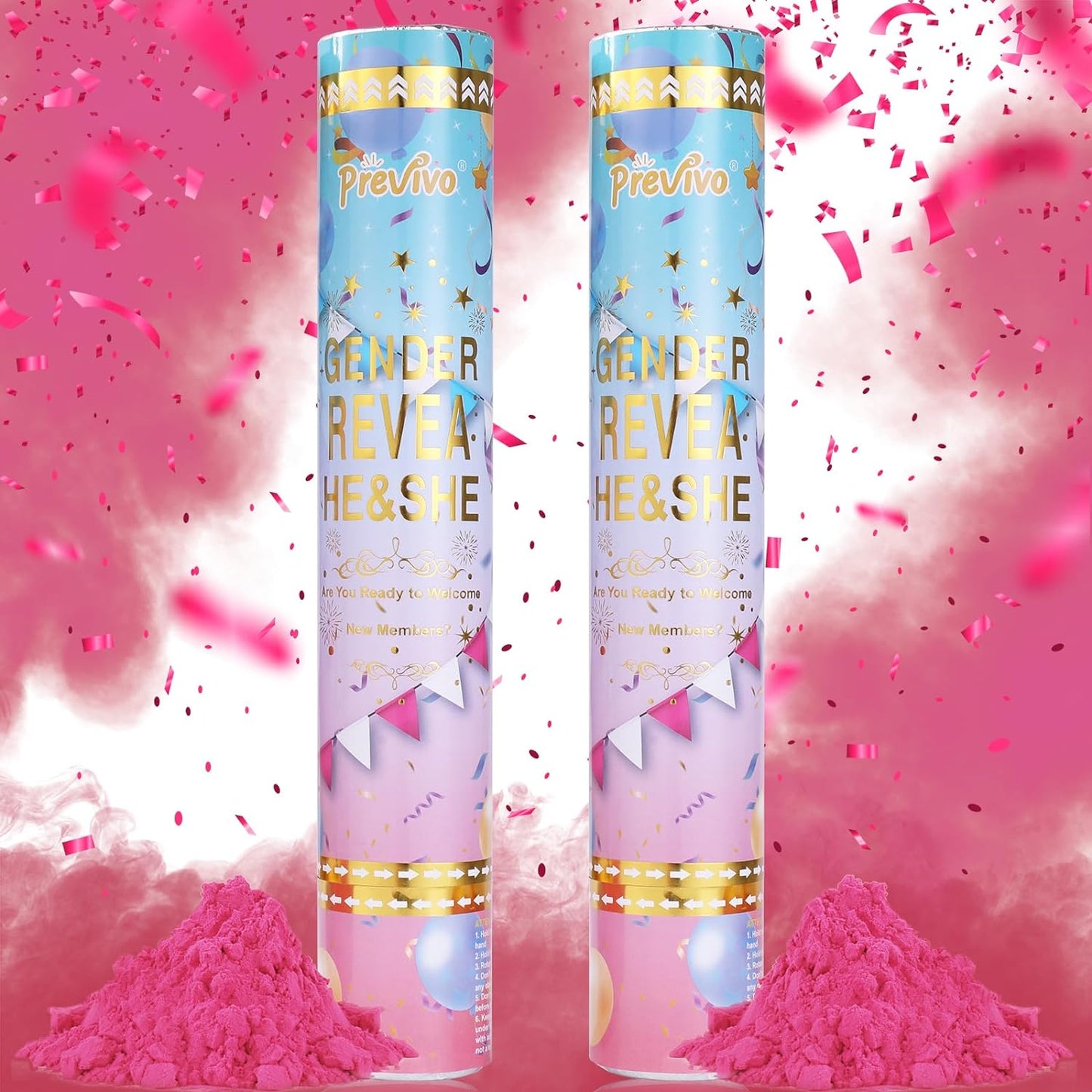 Gender Reveal Confetti Cannon - 4 Pack - Biodegradable Pink and Blue Gender Reveal Smoke Bombs and Heart Shape Paper Gender Reveal Cannons