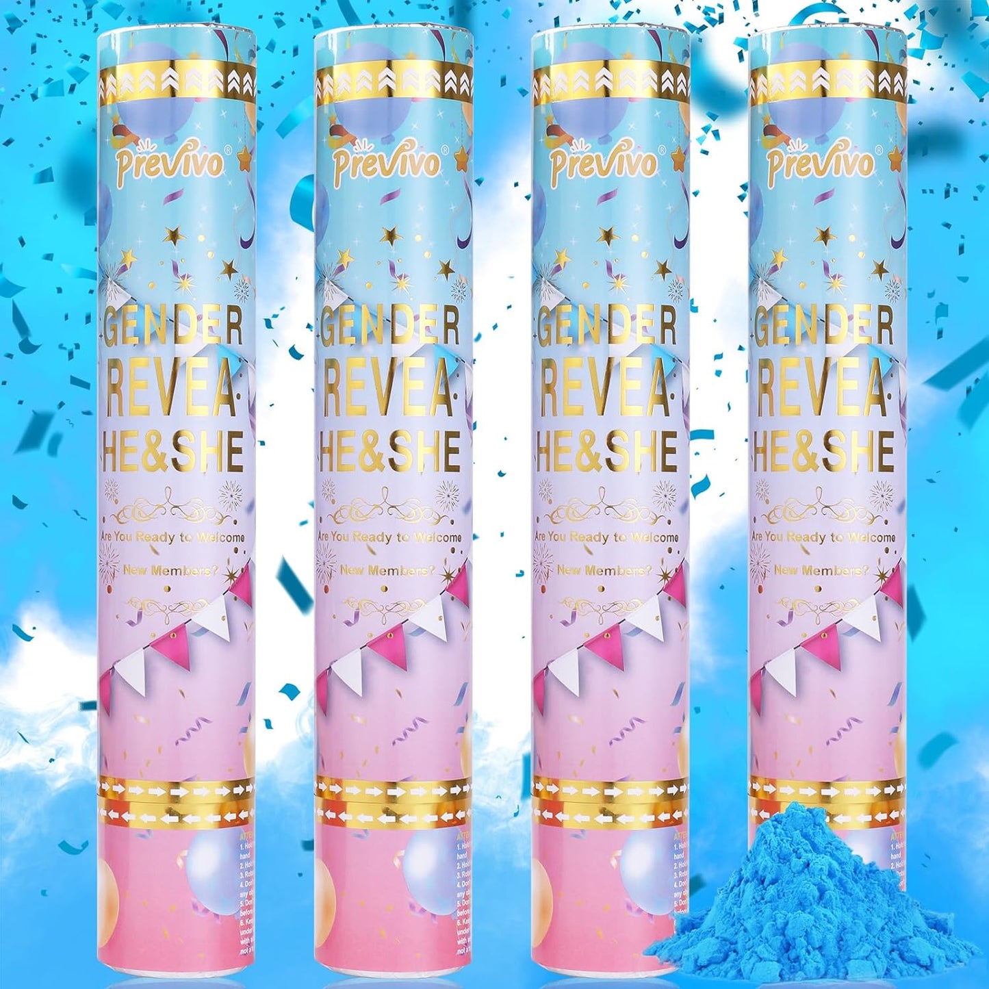 Gender Reveal Confetti Cannon - 4 Pack - Biodegradable Pink and Blue Gender Reveal Smoke Bombs and Heart Shape Paper Gender Reveal Cannons