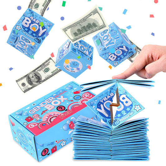 Gender Reveal Gift Box - 20 Pcs Blue Boy Baby Gender Reveal Party Surprise Gift Box - Explosion Money Ideas Gifts Decorations